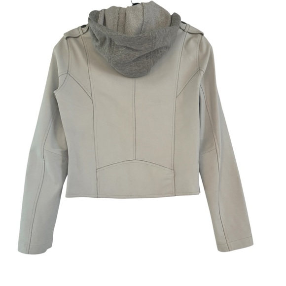 JKT White Leather Moto Jacket With Grey Hoodie Sweatshirt Insert. Size XS. - Picture 2 of 5